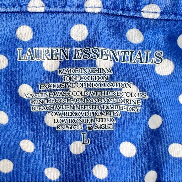 Ralph Lauren Pajama Women's‎ L Cotton Polka Dot Blue Sleep Shirt button up - Picture 3 of 8